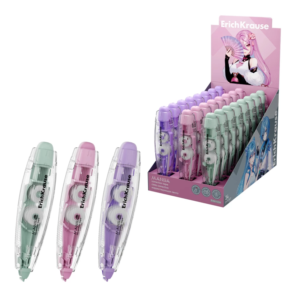 ErichKrause Spin Manga Correction Tape, with automatic applicator locking mechanism, 5mm x 6m, assorted