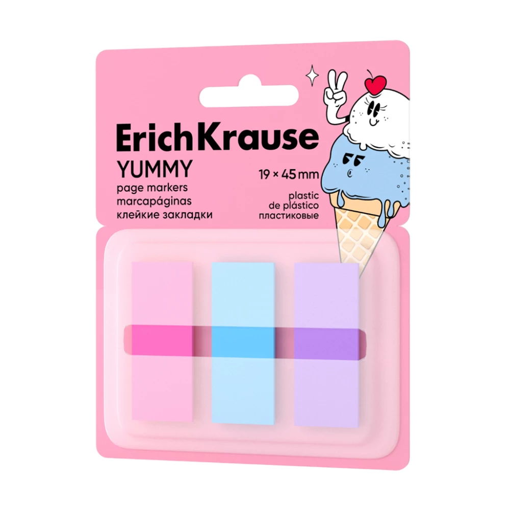 Klebemarker aus Kunststoff ErichKrause Yummy, 19x45 mm, 60 Blätter, 3 Farben