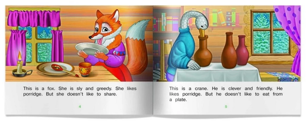 Lesen wir zusammen. Niveau 1. Der Fuchs und der Kranich. (auf Englisch)