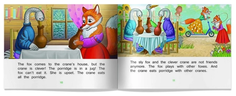 Lesen wir zusammen. Niveau 1. Der Fuchs und der Kranich. (auf Englisch)